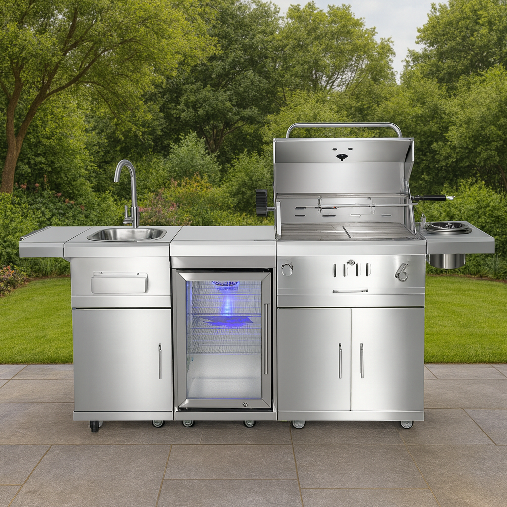 Cucina con BBQ a carbone per esterno