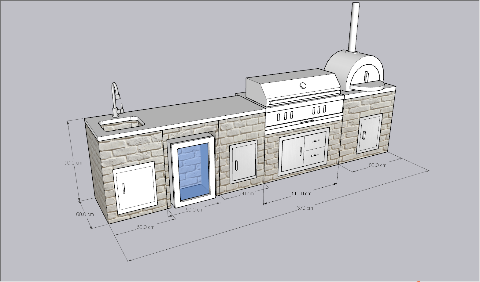 Struttura cucina in pietra da 370 cm