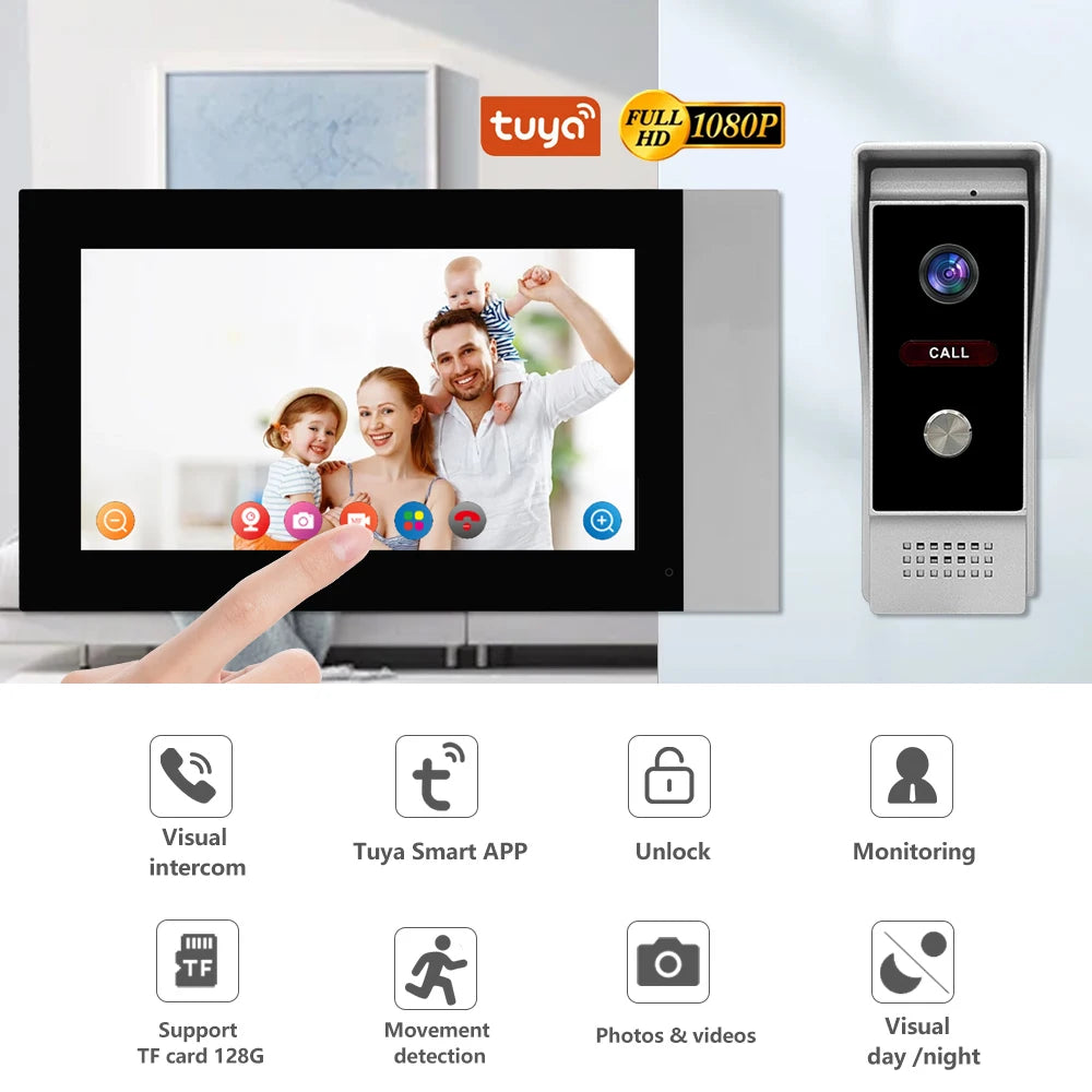 Videocitofono Tuya Smart Home con schermo da 7 pollici e 4 fili.