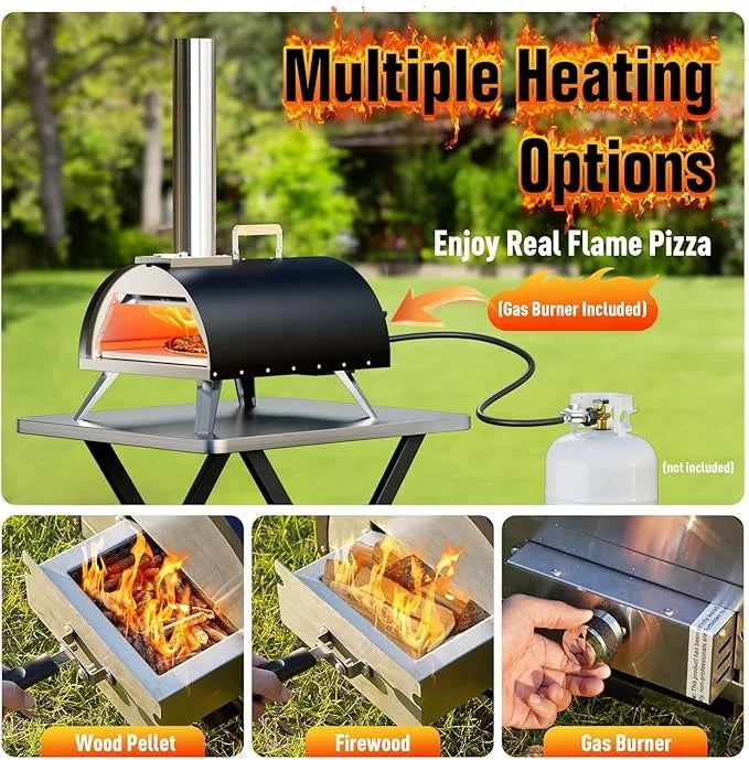 Forno per pizza da esterno in ferro a legna e gas portatile