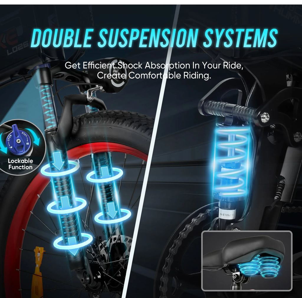 Mountain bike elettrica da 26 pollici 48 V, pneumatici larghi, pieghevole