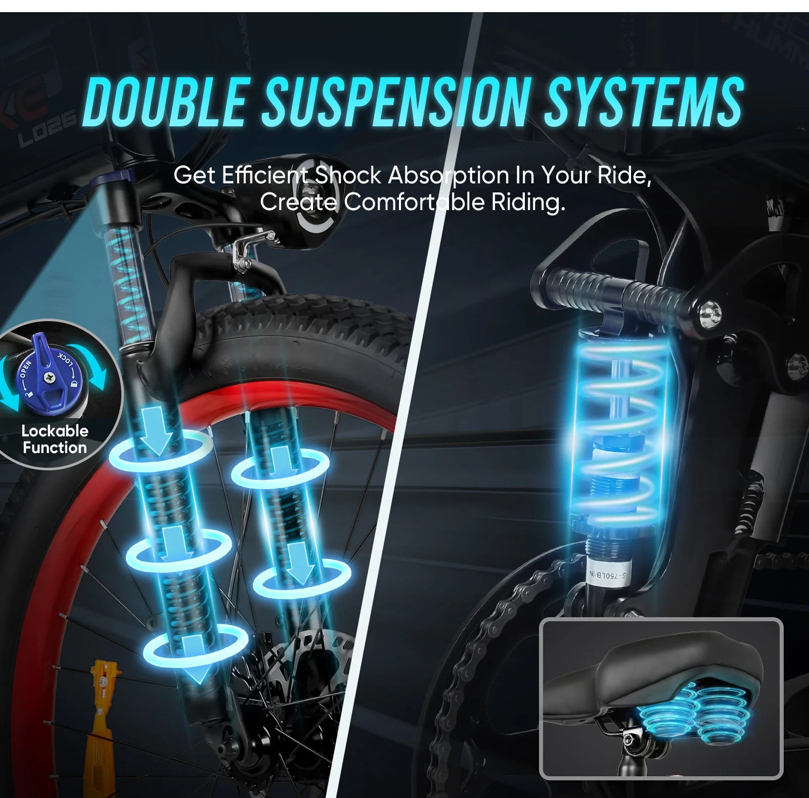 Mountain bike elettrica da 26 pollici 48 V, pneumatici larghi, pieghevole