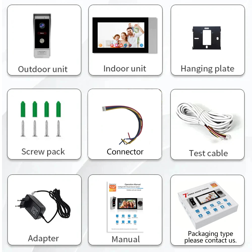 Videocitofono Tuya Smart Home con schermo da 7 pollici e 4 fili.