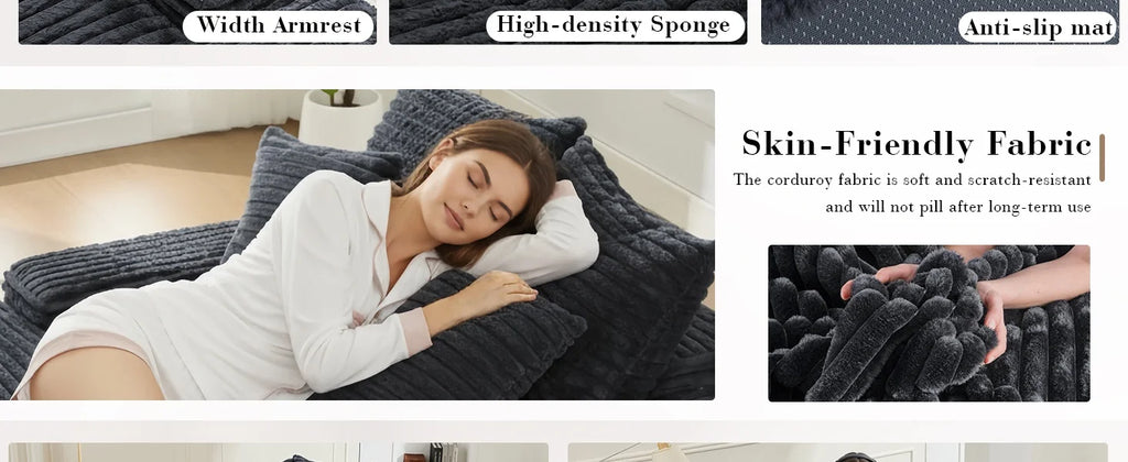 Poltrona chaise longue oversize imbottita in velluto a coste