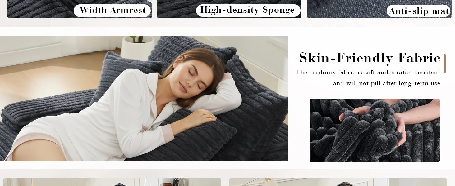 Poltrona chaise longue oversize imbottita in velluto a coste