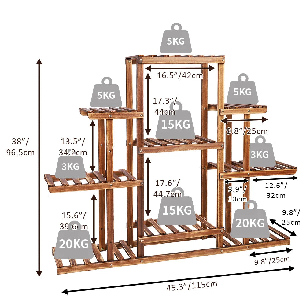 Soporte para plantas de madera resistente de 9 niveles para uso en interiores y exteriores