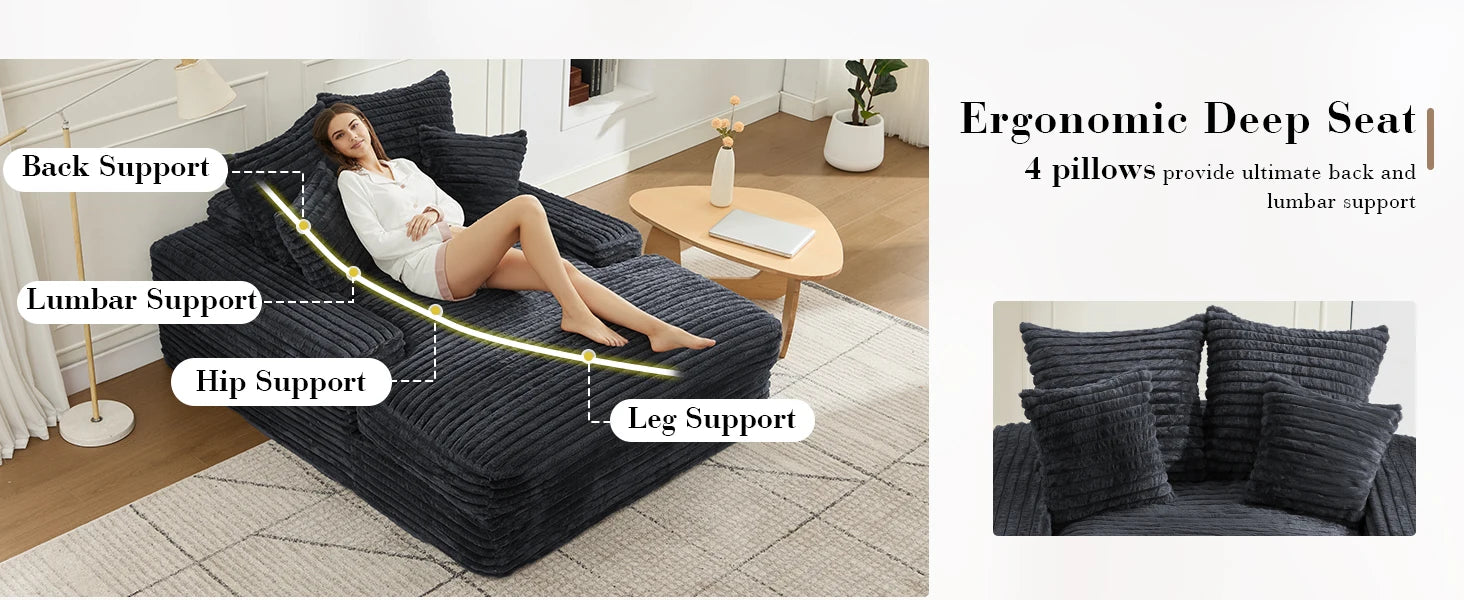 Poltrona chaise longue oversize imbottita in velluto a coste