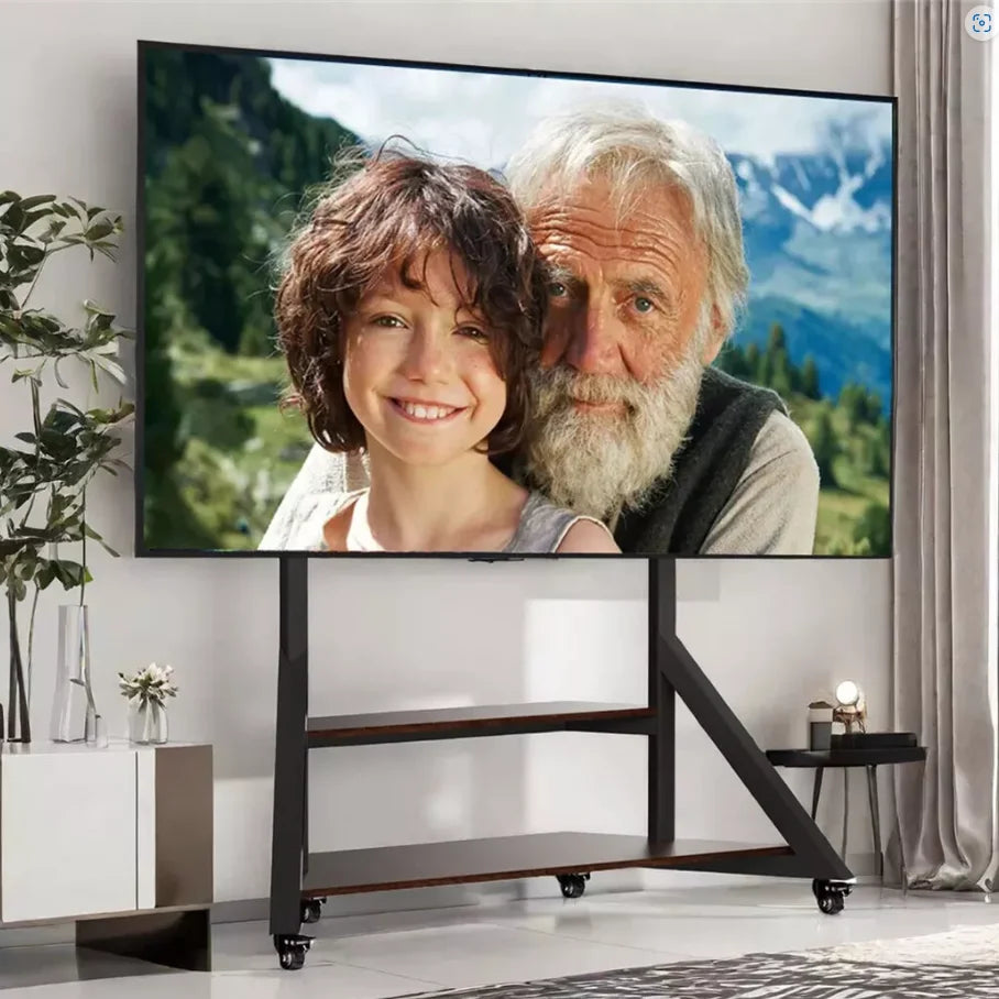 Support TV mobile sur pied de 40 à 100 pouces avec roulettes et base en bois
