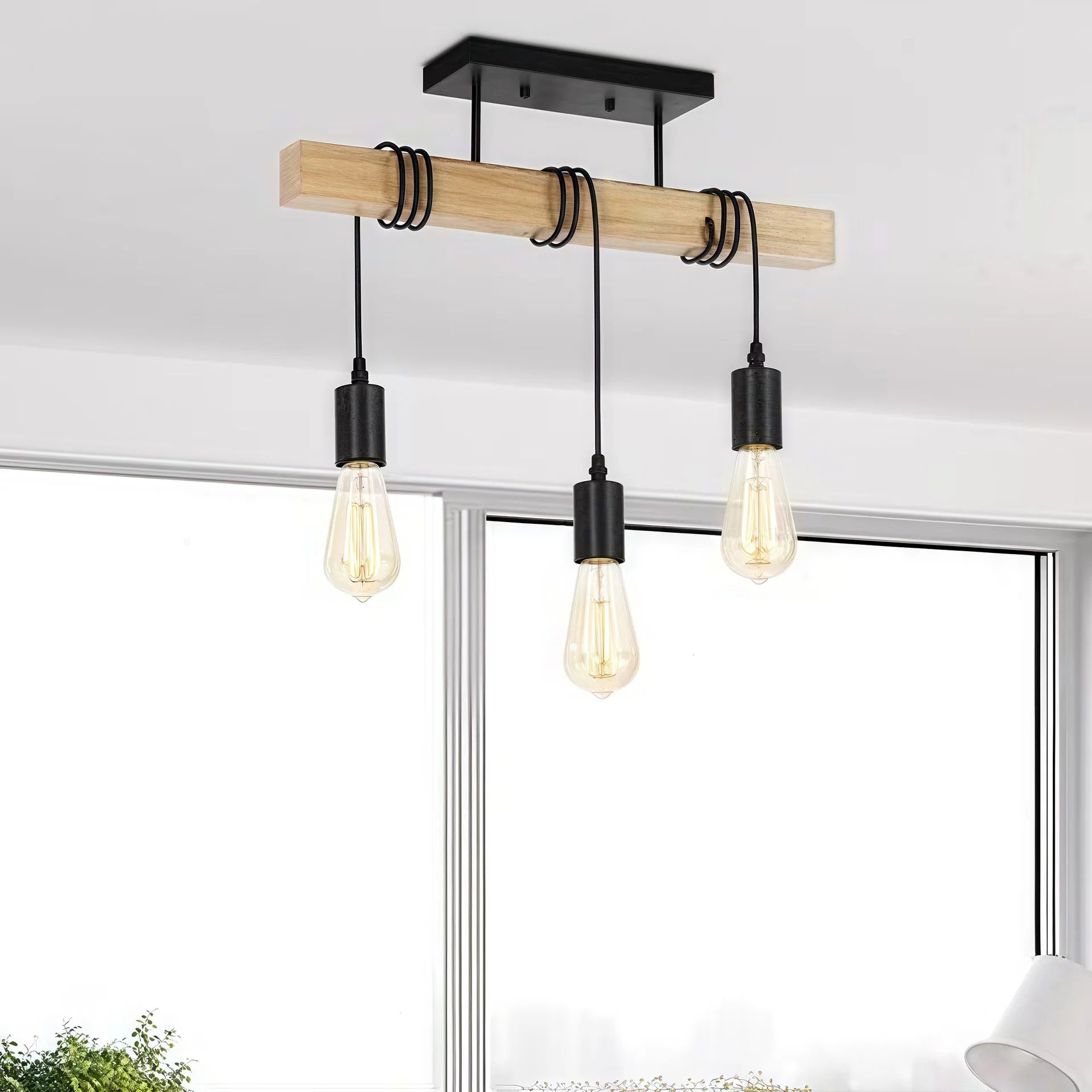 Lampada da soffitto a LED multi-testa in stile industriale retrò moderno in legno massello