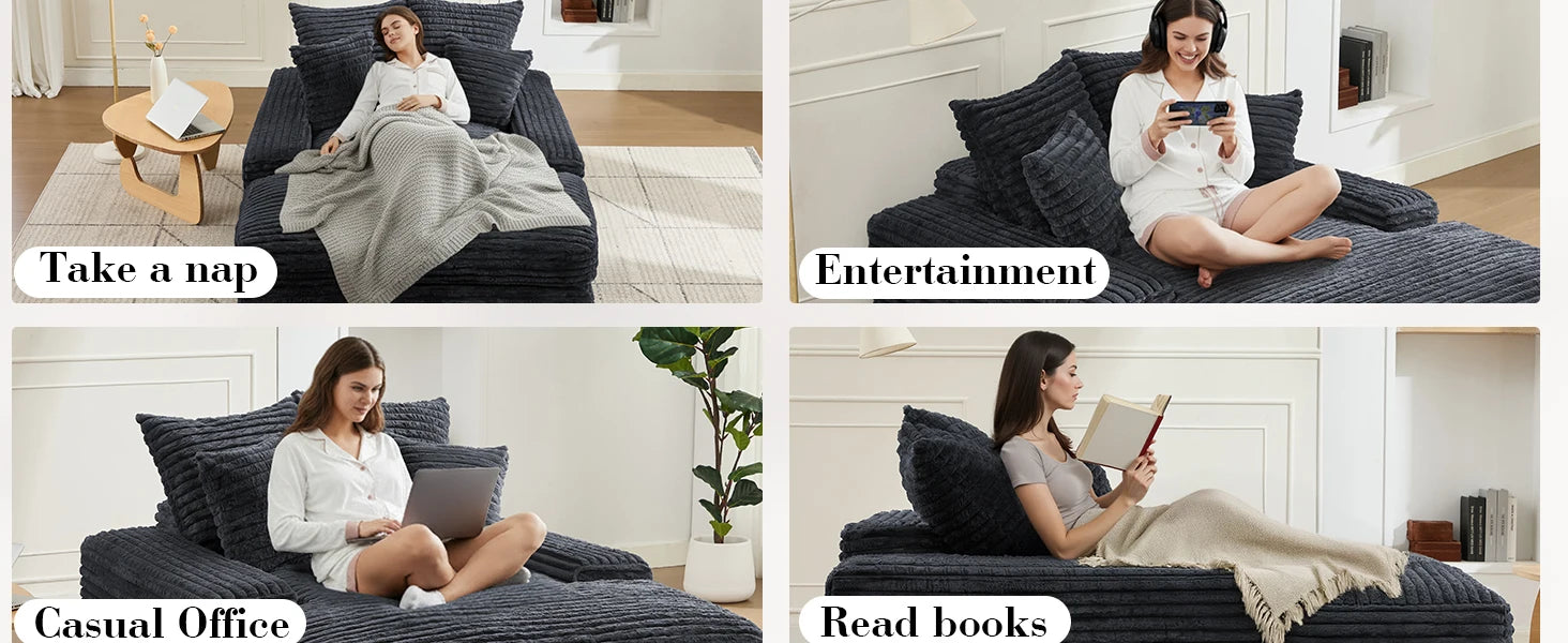 Poltrona chaise longue oversize imbottita in velluto a coste