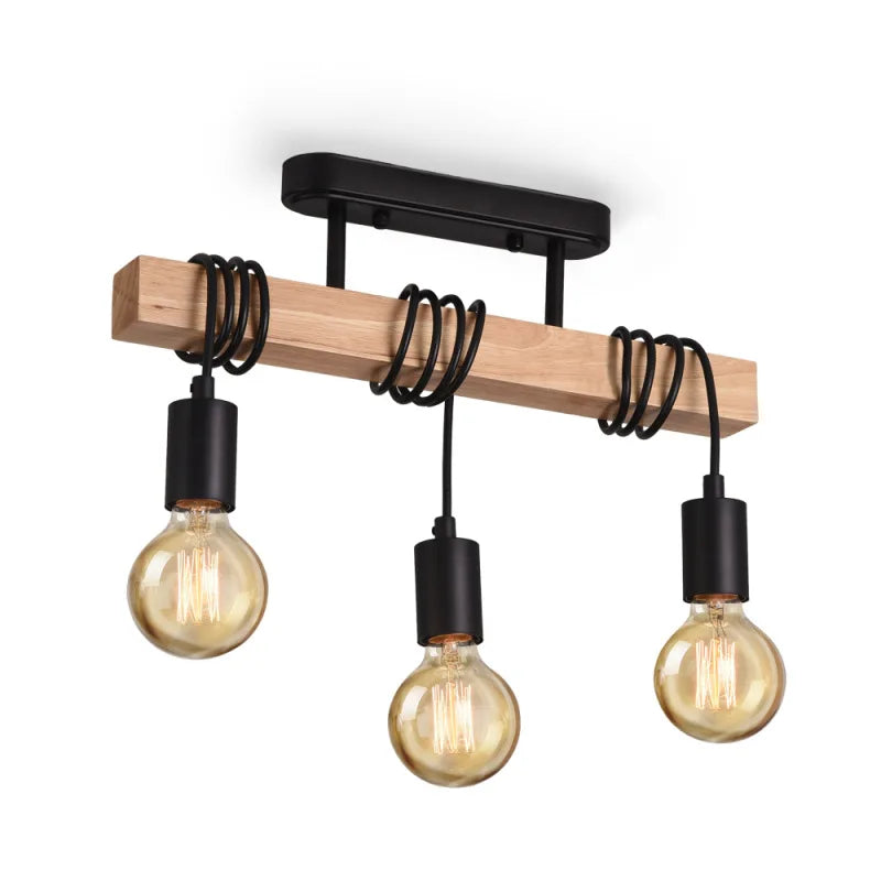 Lampada da soffitto a LED multi-testa in stile industriale retrò moderno in legno massello