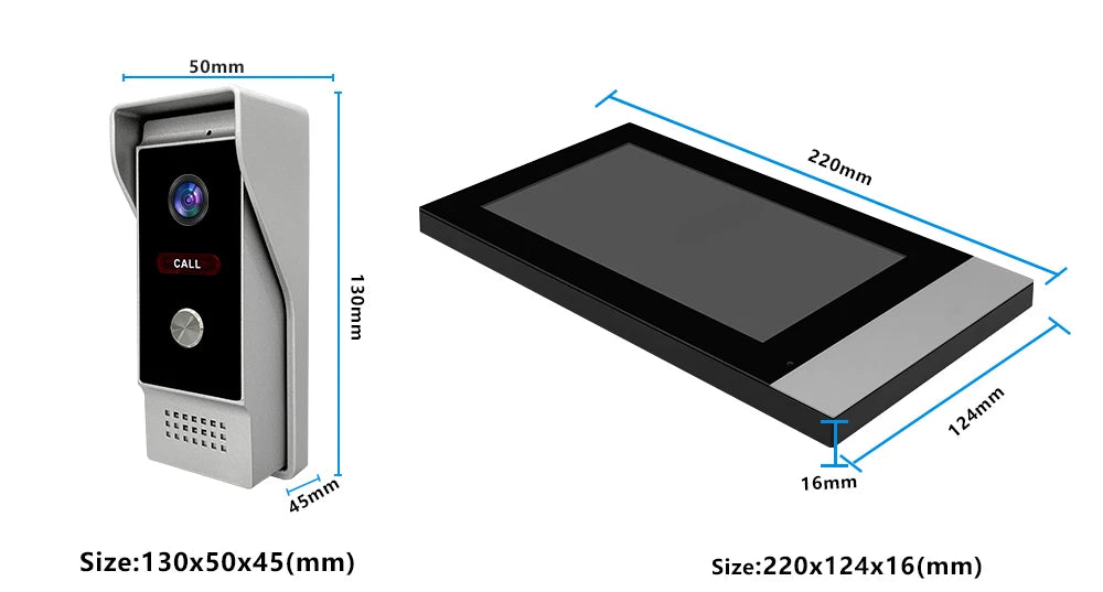 Videocitofono Tuya Smart Home con schermo da 7 pollici e 4 fili.