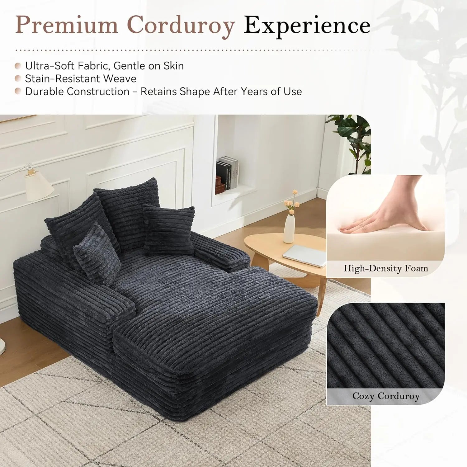 Poltrona chaise longue oversize imbottita in velluto a coste