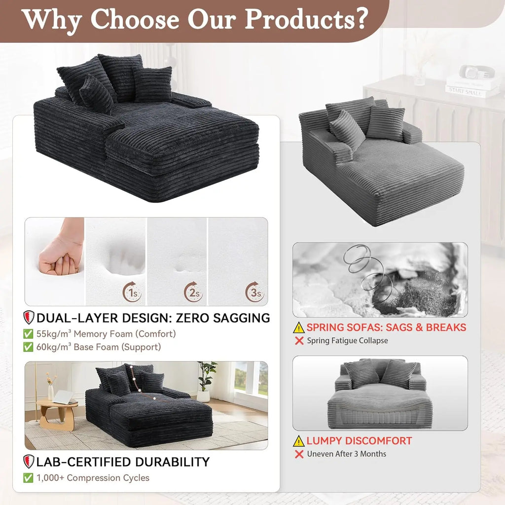 Poltrona chaise longue oversize imbottita in velluto a coste