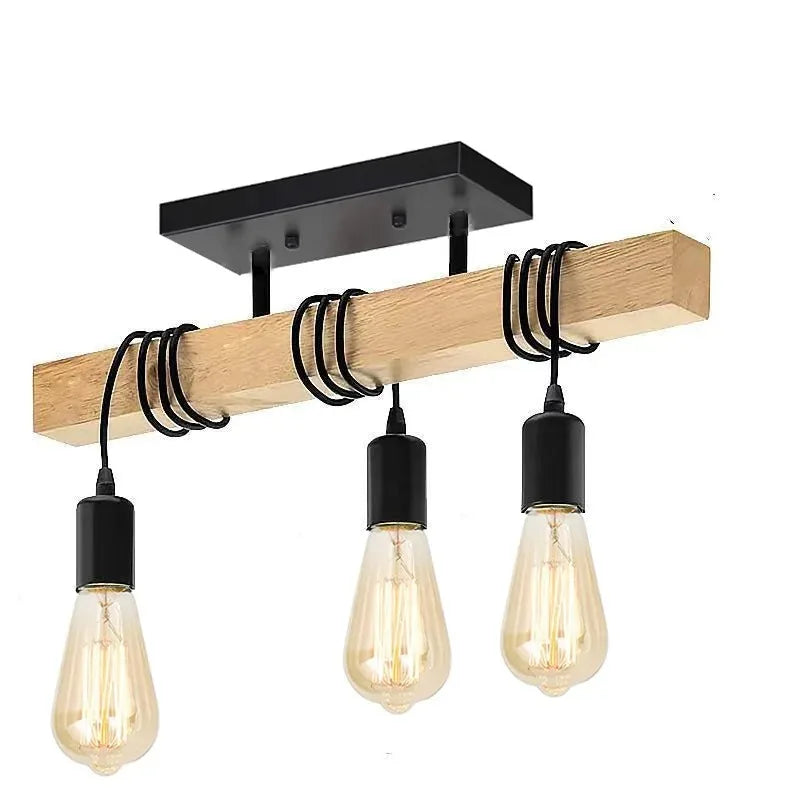 Lampada da soffitto a LED multi-testa in stile industriale retrò moderno in legno massello