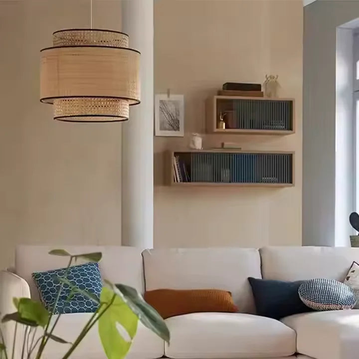 Lampadario a sospensione in bambù naturale fatto a mano