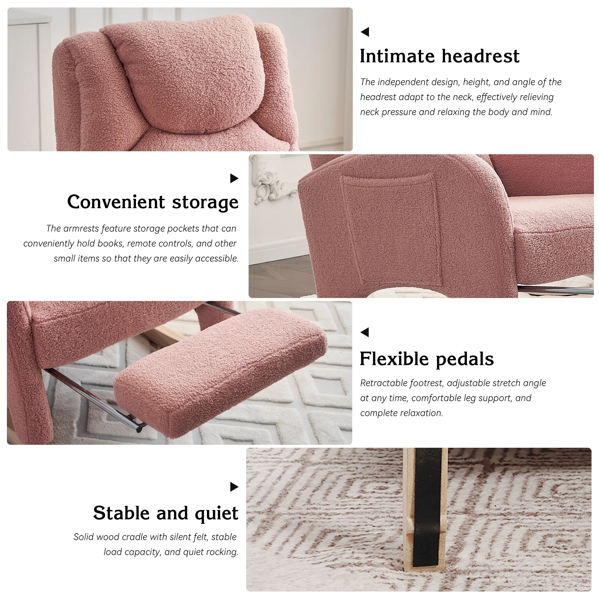 Sedia a dondolo regolabile in legno massello vari colori con poggiapiedi