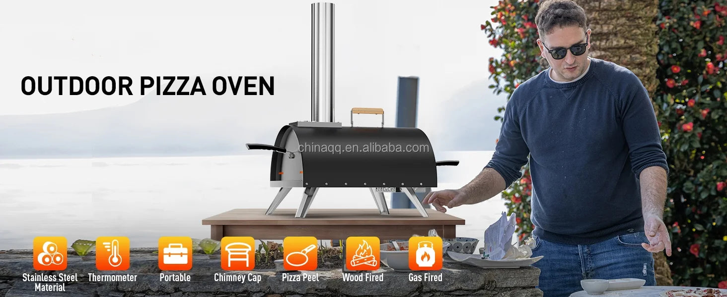 Forno per pizza da esterno in ferro a legna e gas portatile