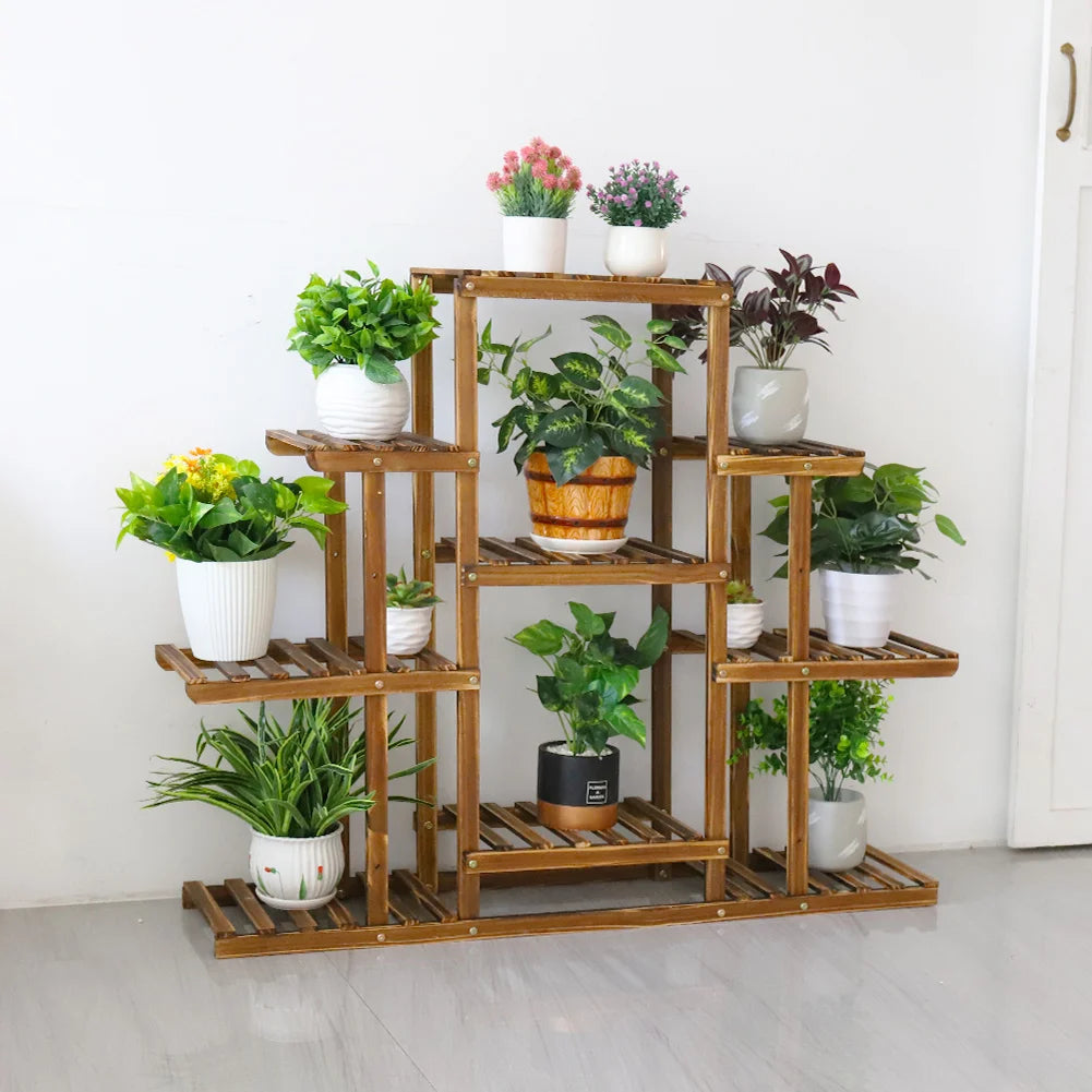 Soporte para plantas de madera resistente de 9 niveles para uso en interiores y exteriores