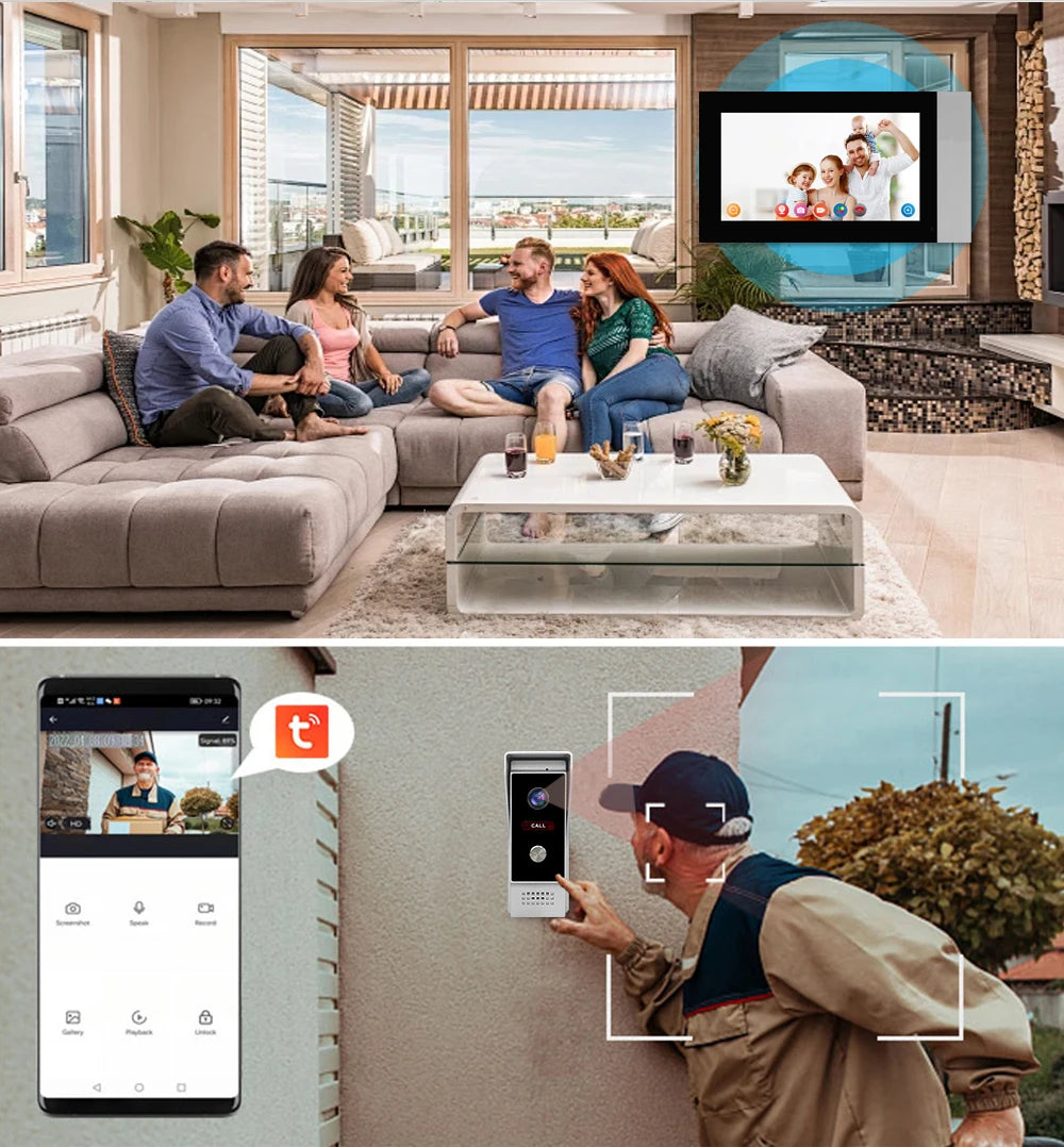 Videocitofono Tuya Smart Home con schermo da 7 pollici e 4 fili.