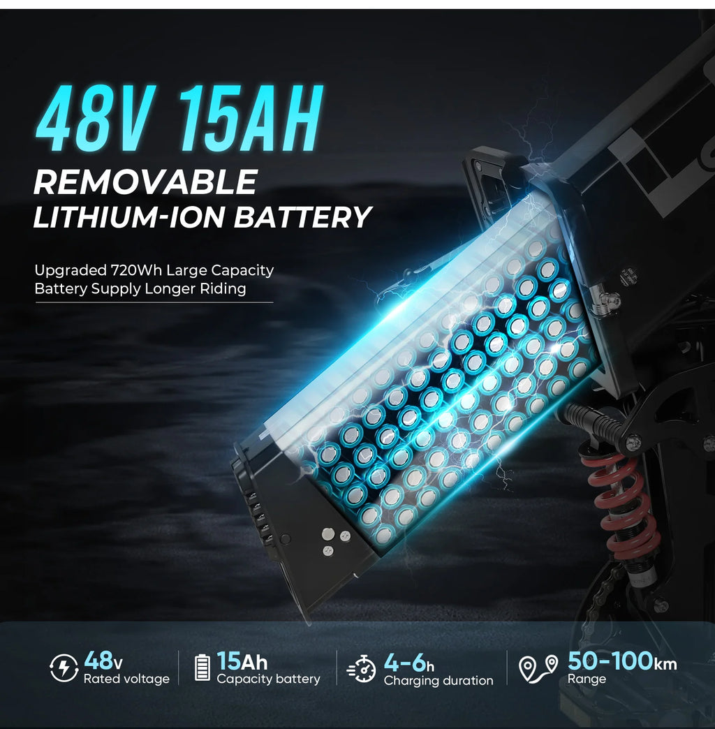 Mountain bike elettrica da 26 pollici 48 V, pneumatici larghi, pieghevole