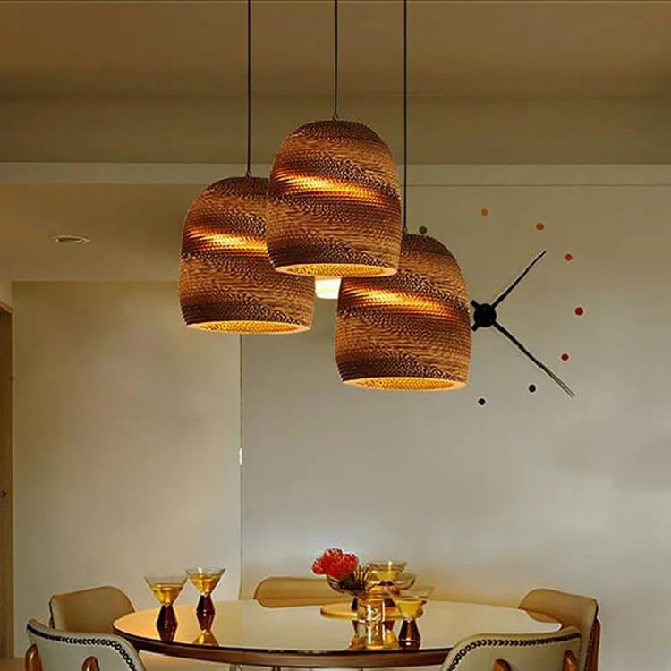 Lampada a sospensione vintage nordica con paralume in carta ondulata  E27