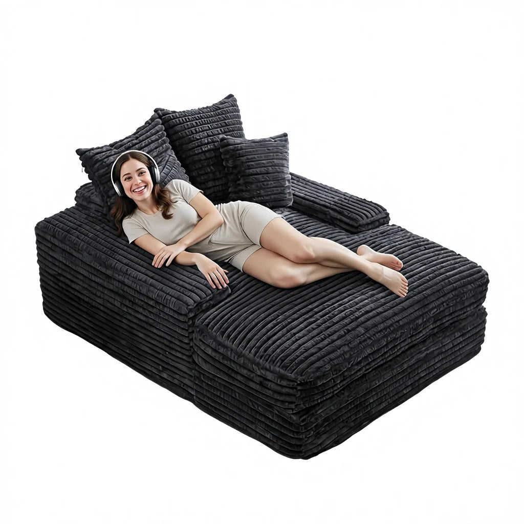 Poltrona chaise longue oversize imbottita in velluto a coste