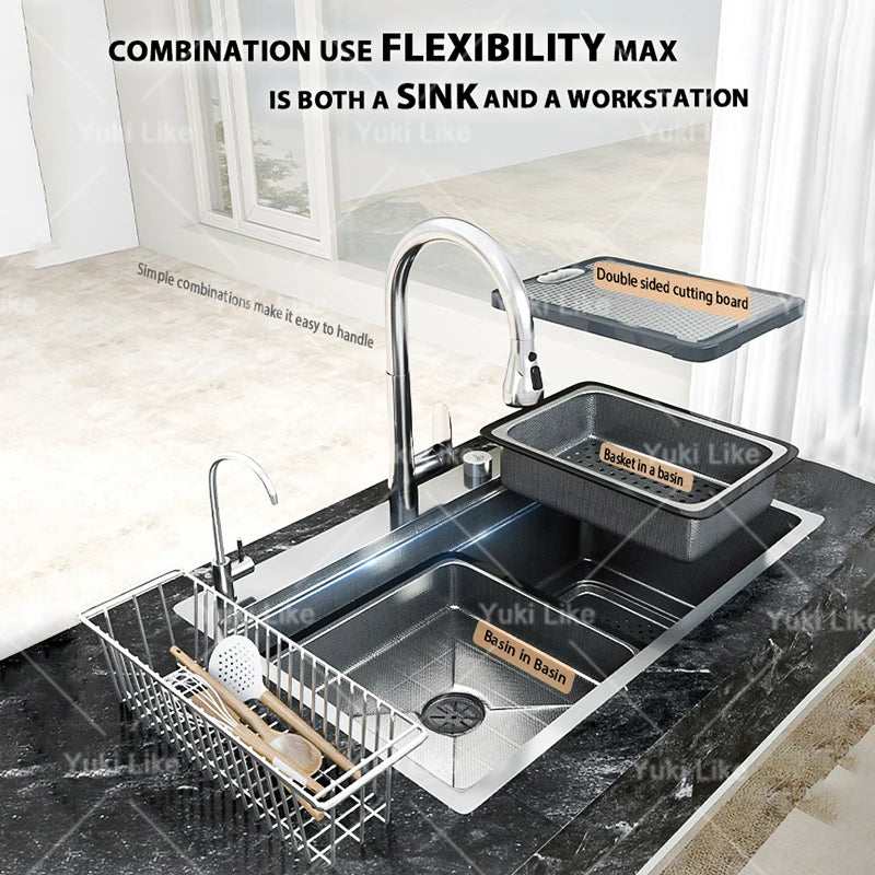 Évier de cuisine en acier inoxydable 304 avec robinet