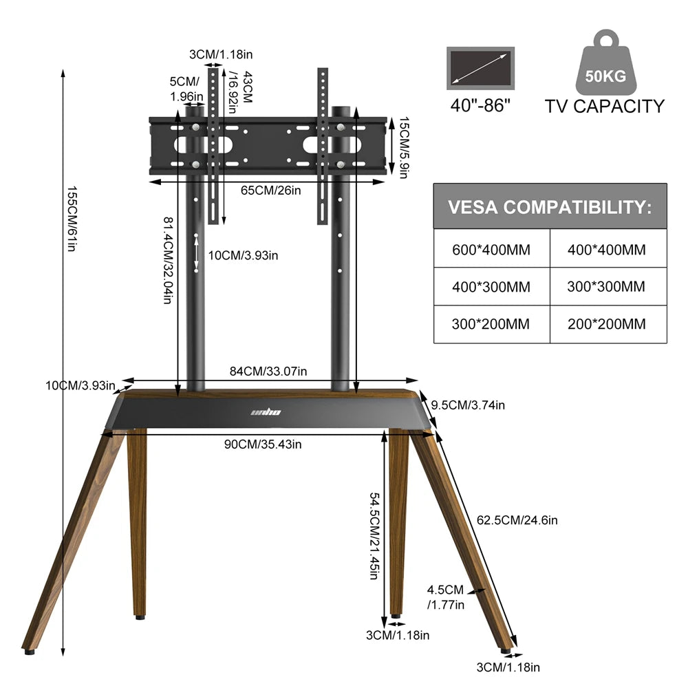 Pied de télévision réglable de 40 à 86 pouces