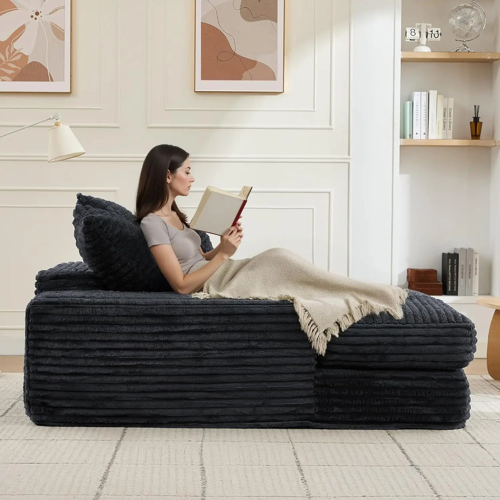 Poltrona chaise longue oversize imbottita in velluto a coste