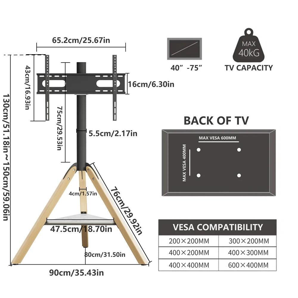 Meuble TV d'angle en bois pour téléviseurs de 40 à 75 pouces