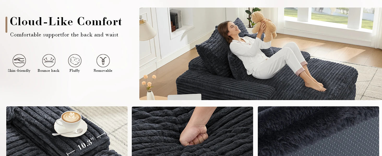 Poltrona chaise longue oversize imbottita in velluto a coste